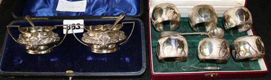 Cased silver salts & cased napkin rings